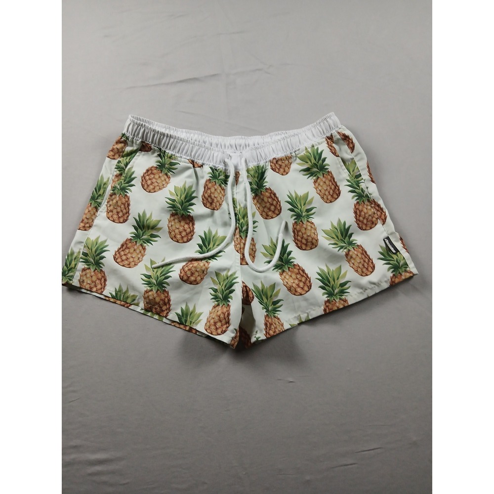 AussieBum mens m swim trunks pineapple print 3"inseam mesh liner short cut